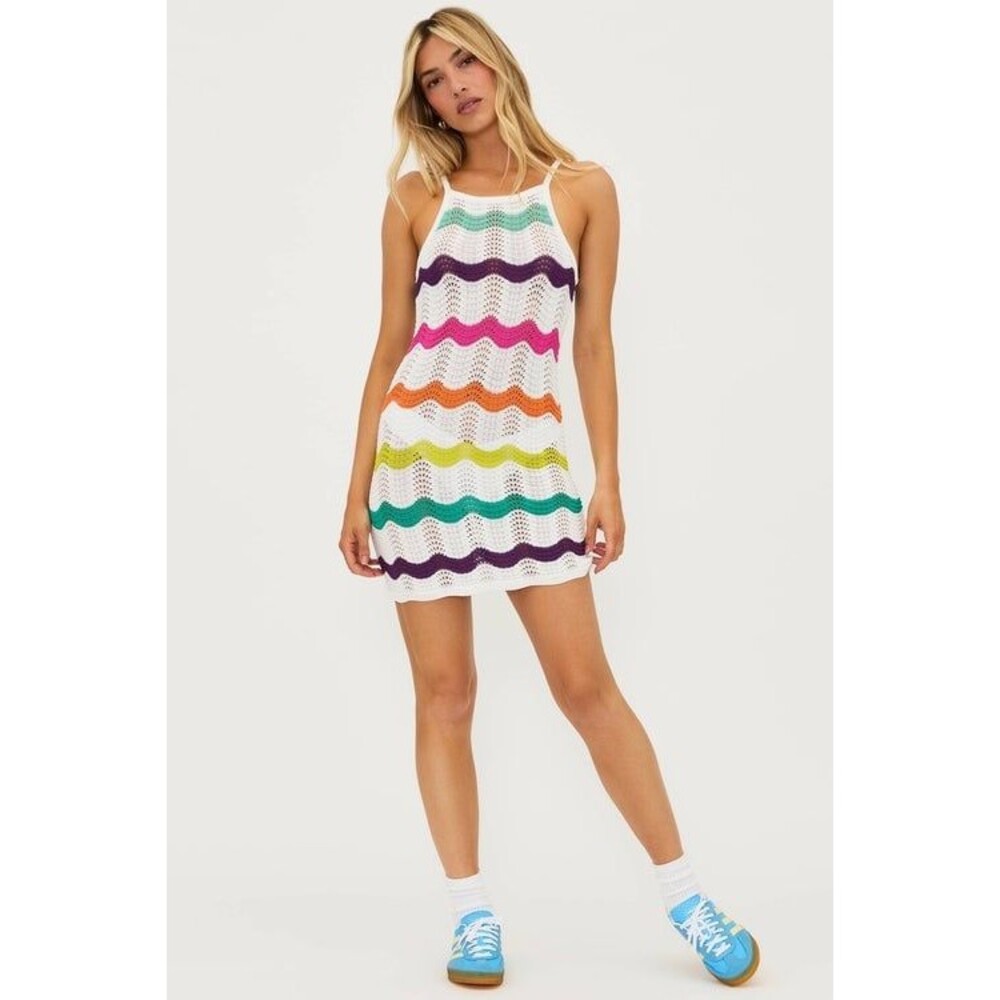 Beach Riot, Crochet Rainbow Zig Zag Mini Dress